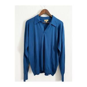 Set of 2 Paul Stuart 100% Cotton Pullover Collared Sweaters Blue Navy  Large